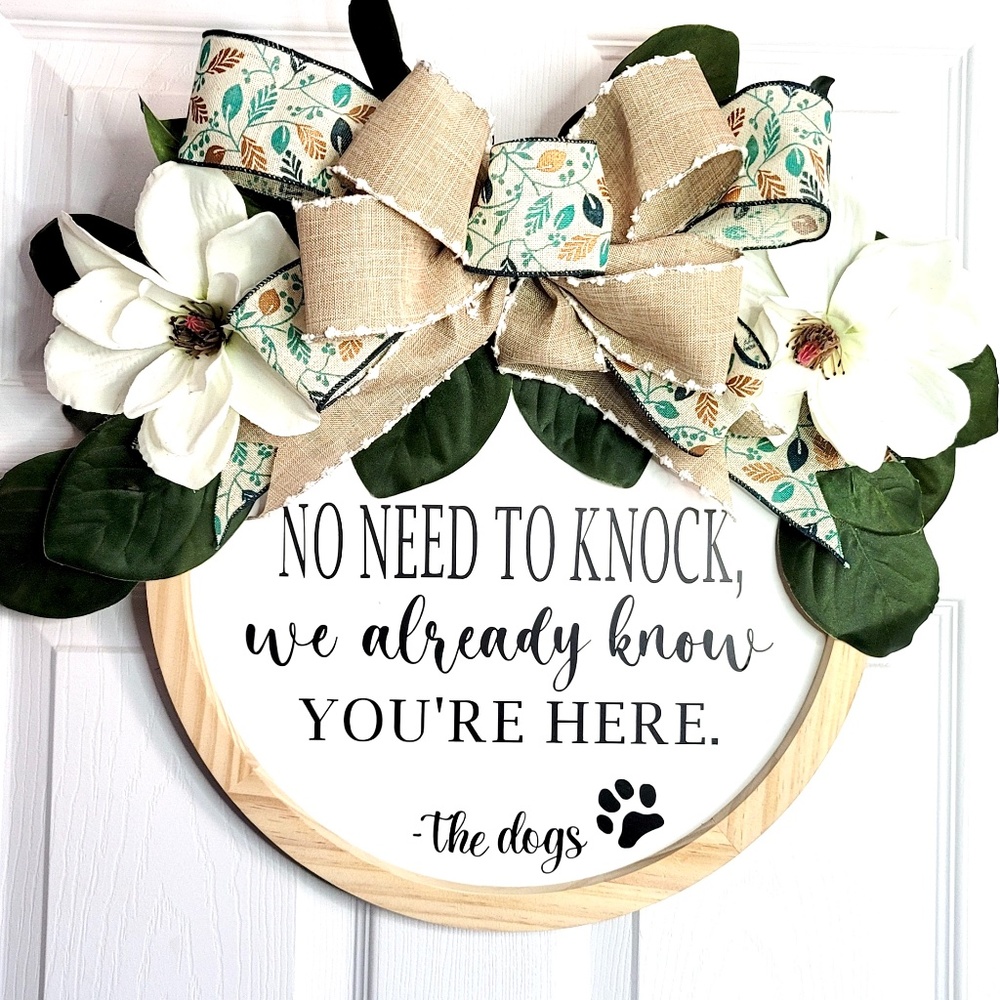 Handmade Wood Round Wreath Dog Decor Dog saying